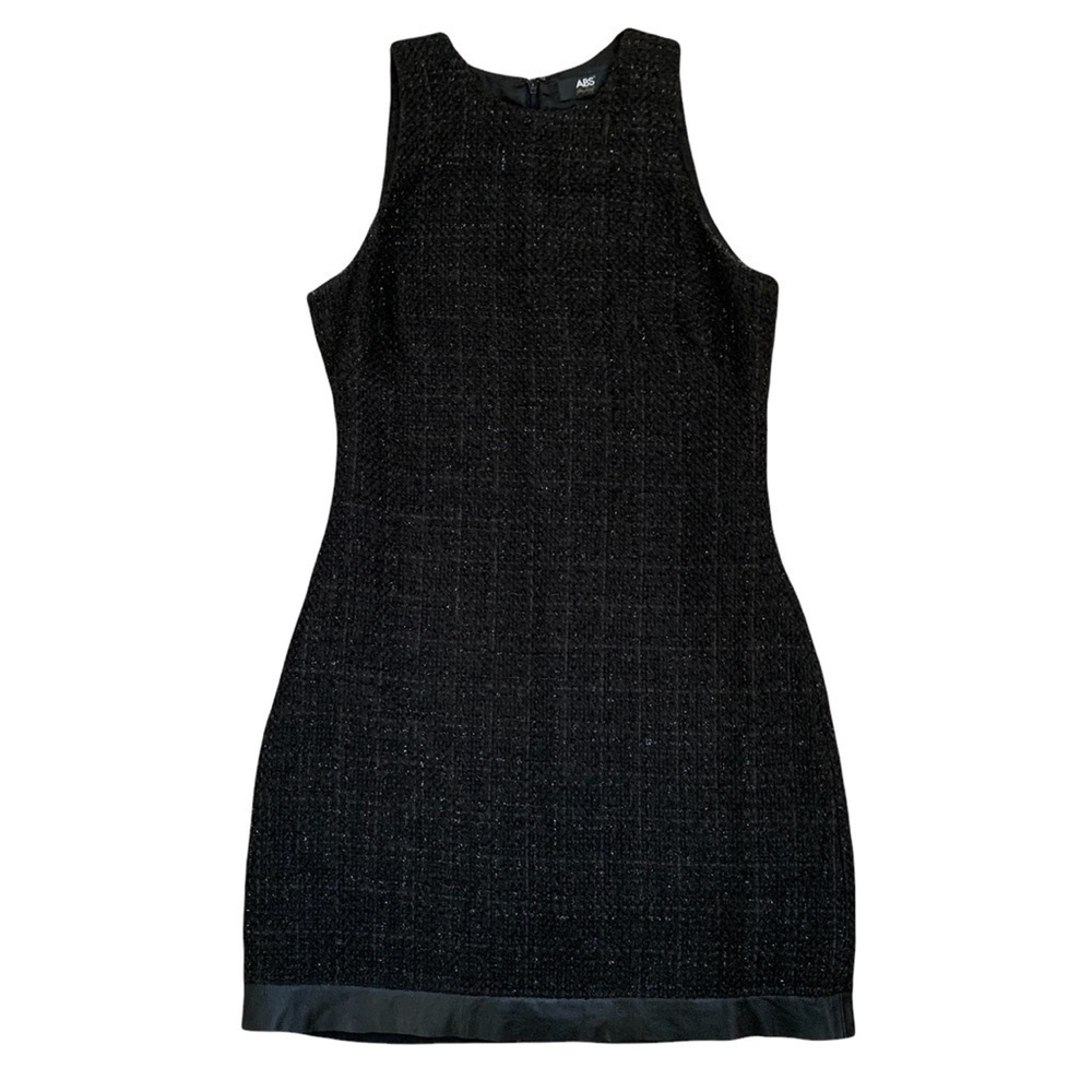 ABS Allen Schwartz Sparkly Boucle Shift Dress With Faux Leather Trim